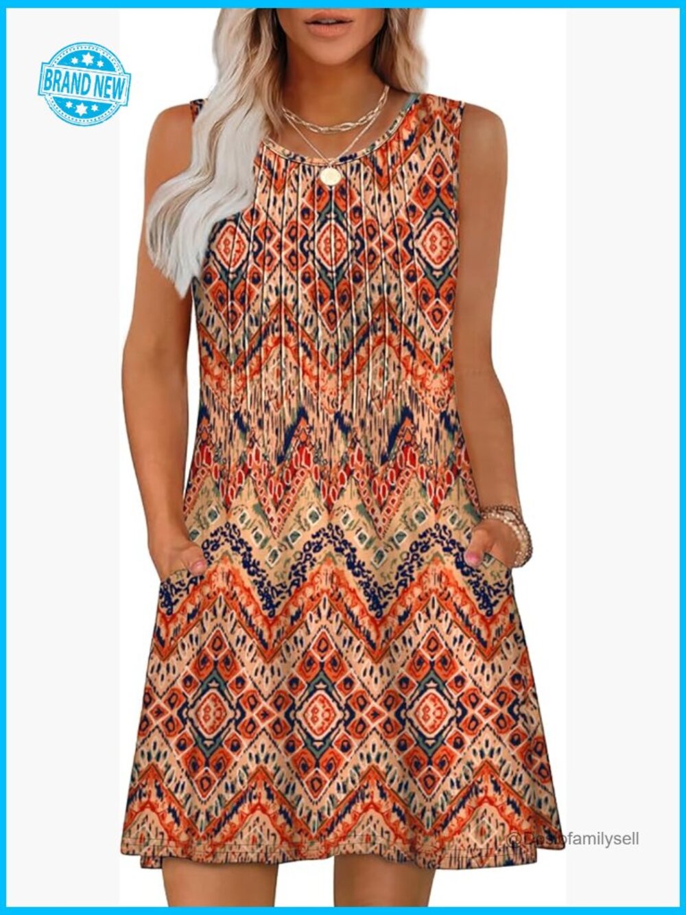 Loose Fit Sleeveless Sundress with Pockets Casual Beach Vacation Dress